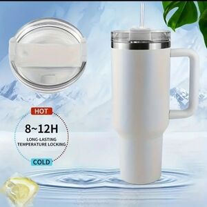 New white 40oz Stainless steel tumbler with handle and straw